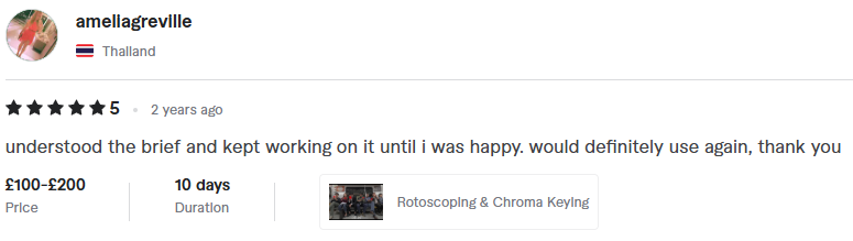 Testimonial from ameliagreville - Rotoscoping & Chroma Keying