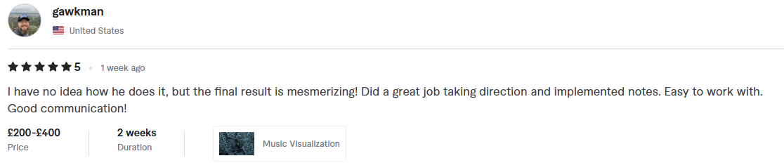 Testimonial from gawkman - Music Visualization