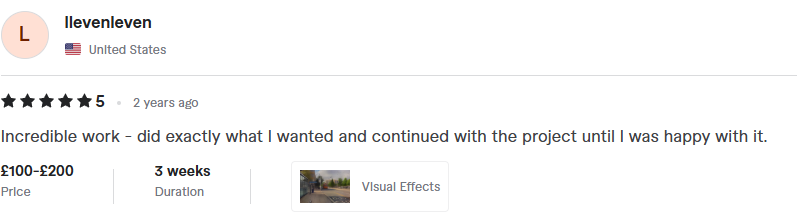 Testimonial from llevenleven - Visual Effects
