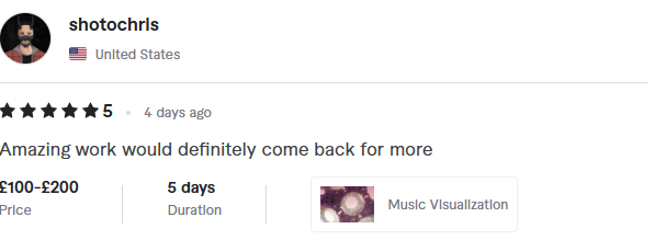 Testimonial from shotochris - Music Visualization