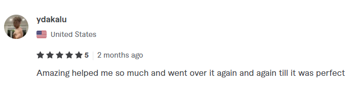 Testimonial from ydaklu